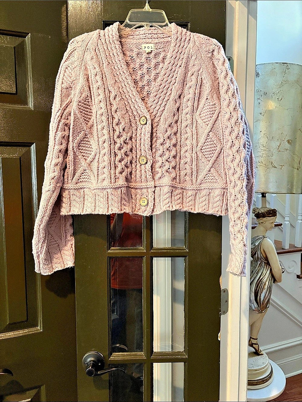 POL Cable Knit Cardigan in Pink Size Small